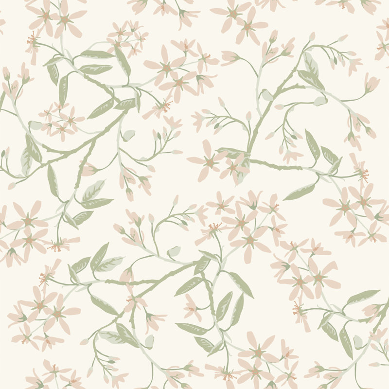 Papier peint Paradis Blush Bouquet Toss, Rose