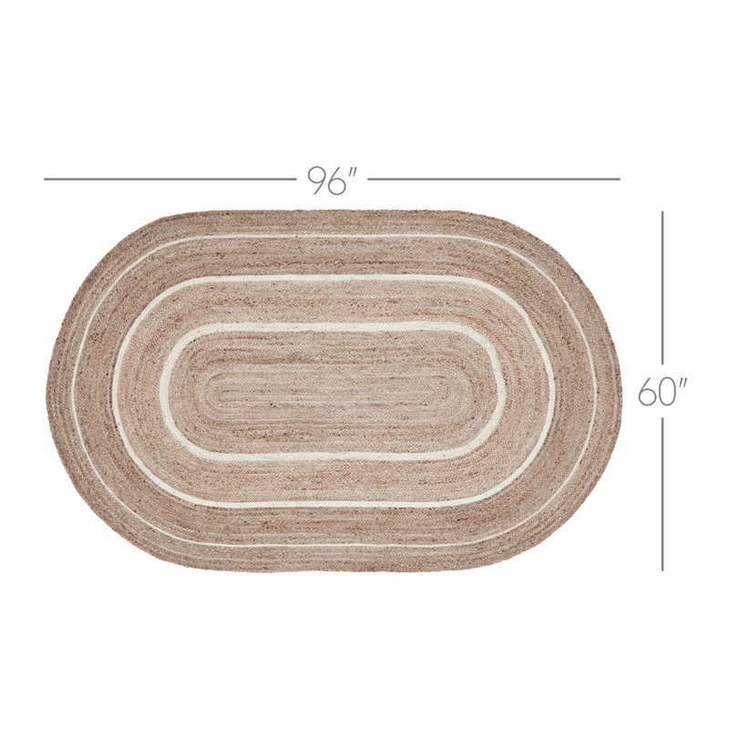 Festive Finds Mulinix Geometric Machine Made Braided Jute/Cotton/Acrylic Area Rug in Natural Cream, Oval 5" x 8'