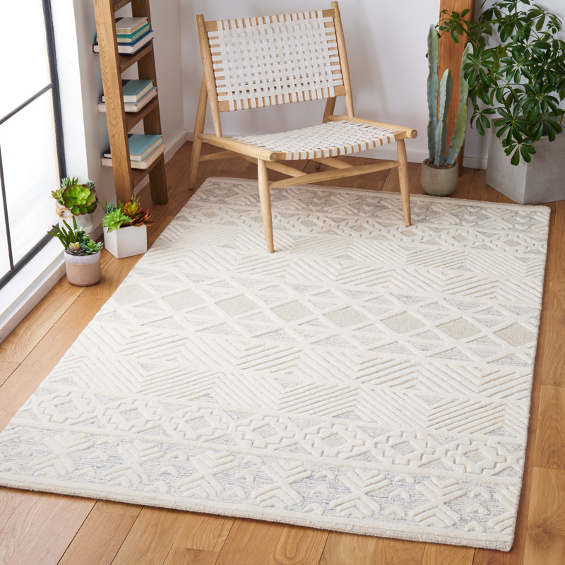 Artistry Hand Tufted Wool/Cotton Southwestern Rug in Ivory/Light Gray, Rectangle 6' x 9'