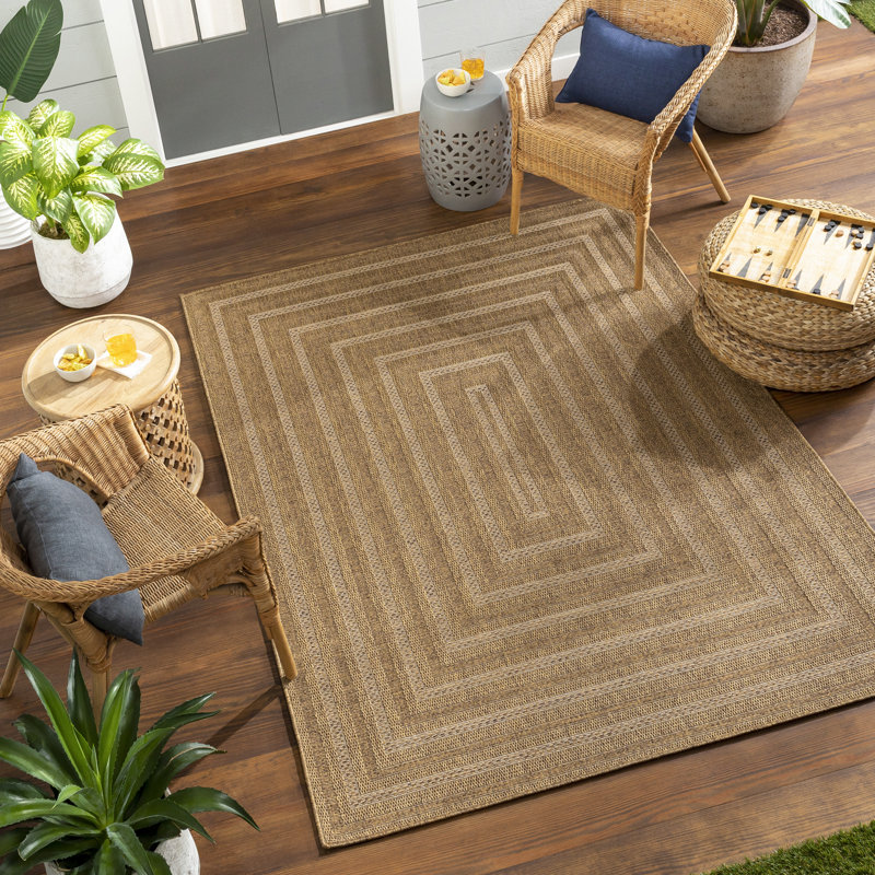 Navay Indoor & Outdoor Boho Jute-Look Rug Tan/Brown, Rectangle 160 x 213cm