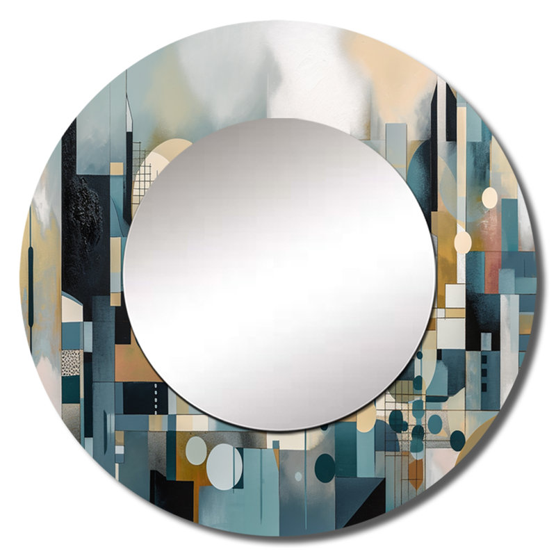 Pieres Transcendant Reality III - paysage unique miroir, grand miroir mural rond bleu, impression d'art en métal
