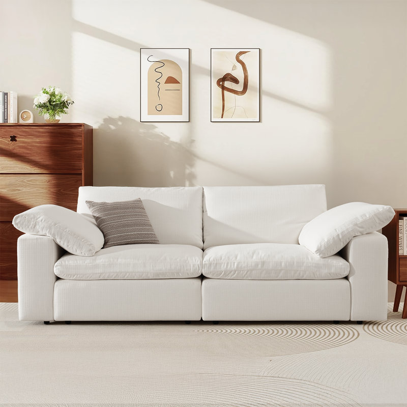 81.1" Deep Seat Cloud Loveseat, Comfy White Sofa with Removable Washable Covers