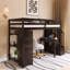 Lit mezzanine simple à structure en bois avec tiroirs de rangement, bureau et escalier-184057419