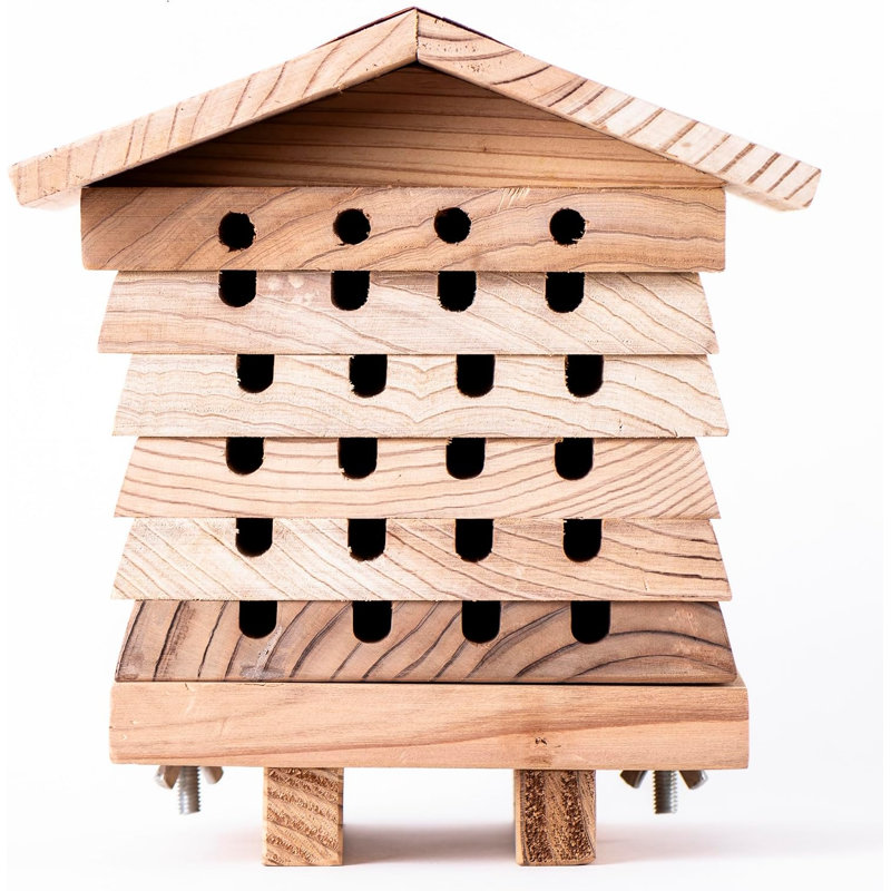 Wooden Solitary Bee Nesting Box Garden Pollination Shelter 20cm