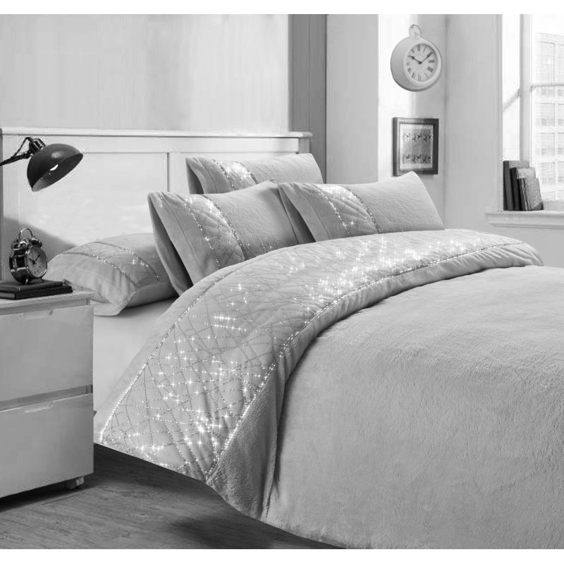 Thayer Solid Colour Duvet Cover Set with Pillowcases Included, Silver, Single - 1 Standard Pillowcase