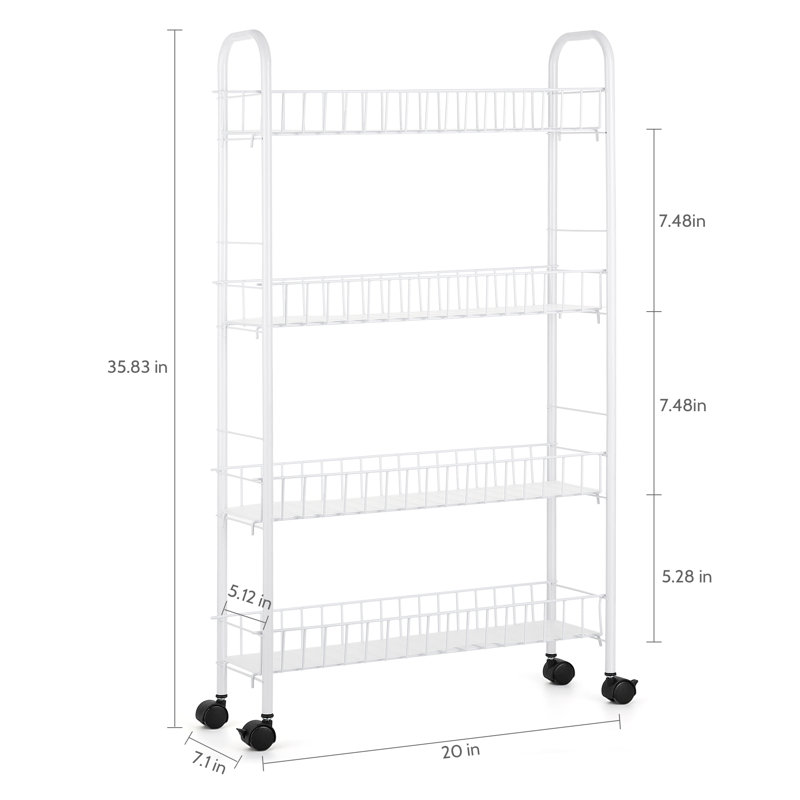 4 Tier Metal Mesh Rolling Cart Wire Basket Shelf Trolley