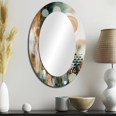 Libération artistique verte et brune I - grand miroir mural ovale sur métal