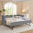 Cozy Gingham Daybed With Trundle Twin Size Sofa Bed No Box Spring Needed, With USB Port And Adorable Wave Shaped, Linen Fabric, Black-125533598