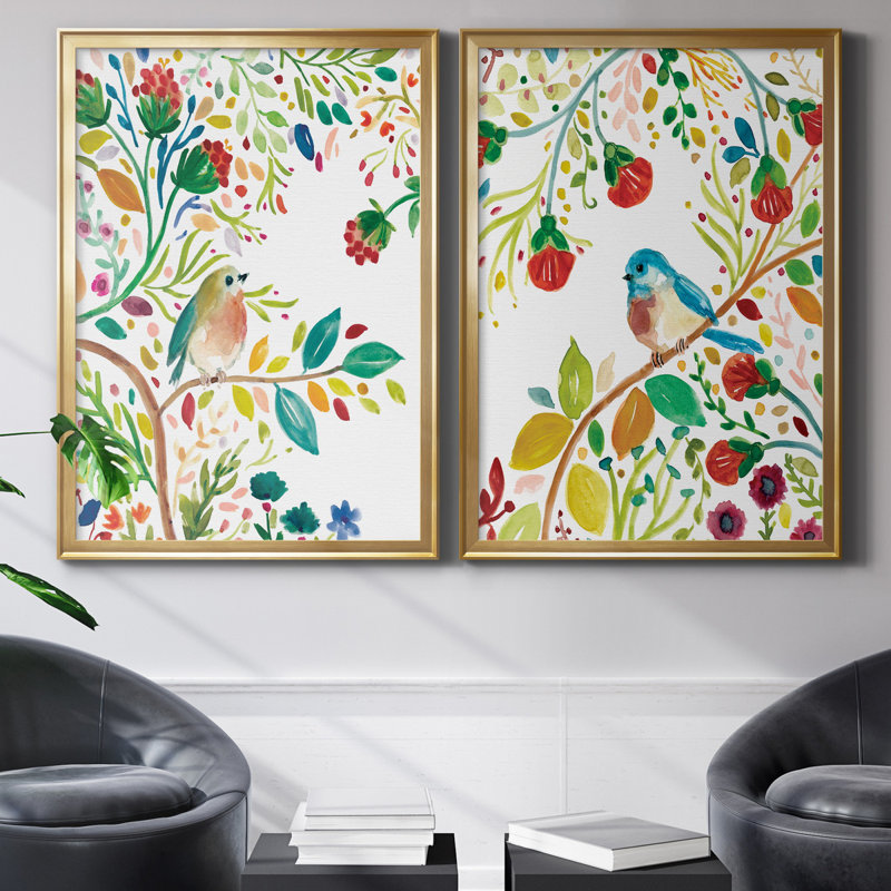 Morning Song I - Ensemble de 2 reproductions d'art, Pas de tapis, H 22,5 po x l 61 po x P 1,5 po, Toile encadrée dorée