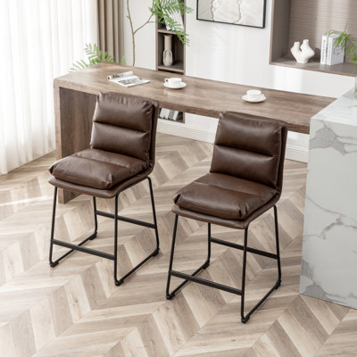 Upholstered Counter Height Stools 2 Antique Brown Dining Room Chairs Faux Leather Metal Base Foam Filled Back Stools Upholstered Accessories L Upholstered Counter Height Stools 2 Antique Brown Dining Room Chairs Faux Leather Metal Base Foam Filled Back Stools Upholstered Accessories L