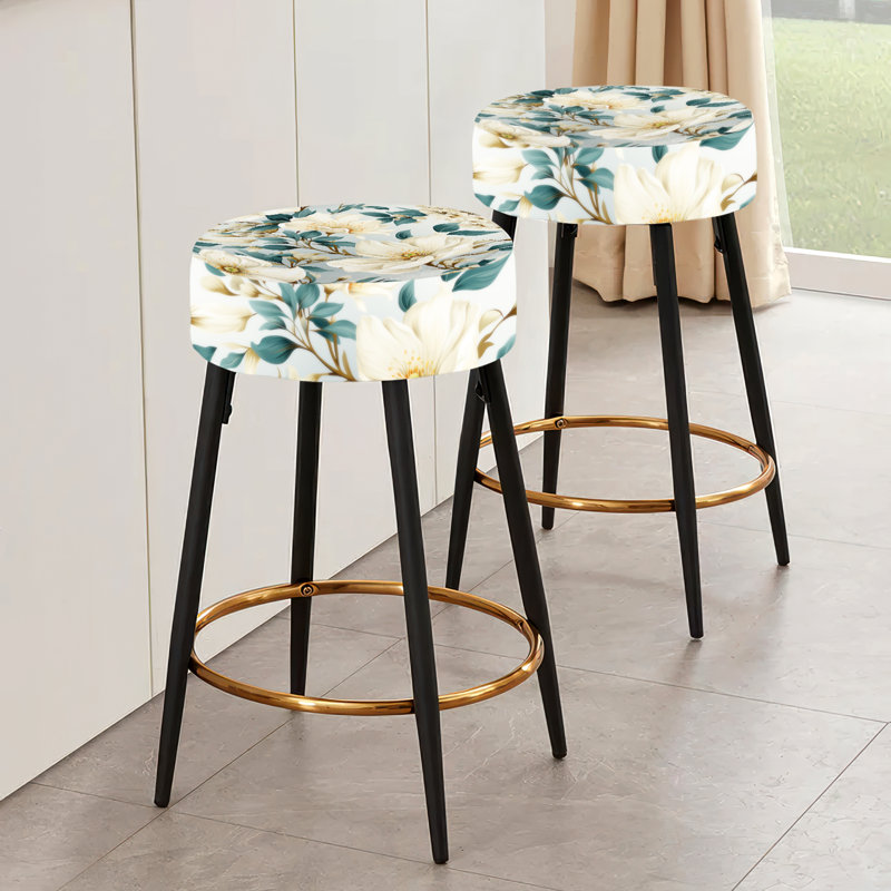 Ensemble de 2 tabourets de bar Sandy Beige et bleu Hydrangea Tranquility VII - Floral