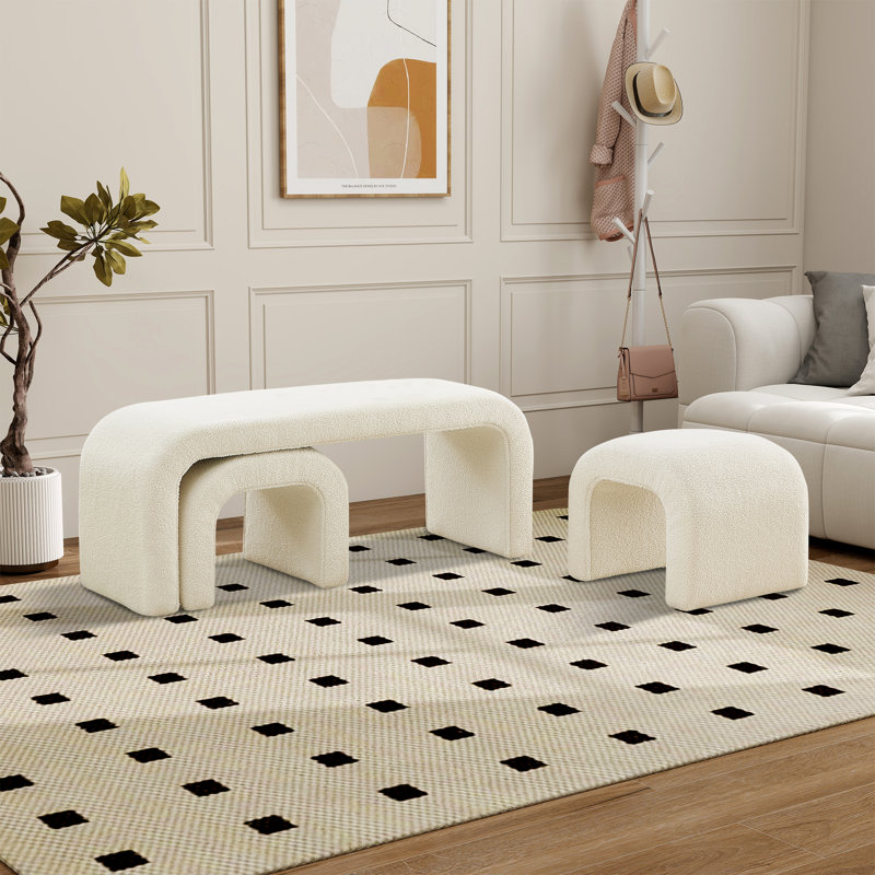 Banc rembourré de 43,98 po avec tabourets, Crème, crème