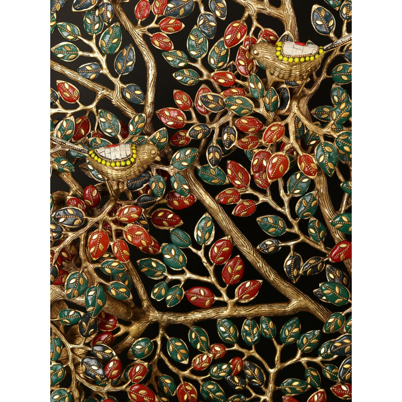65" Extra Large Tree of Life with Birds Wall Art - Handcrafted Brass with Gemstone Inlay Work - Ultimate Statement Wall Décor