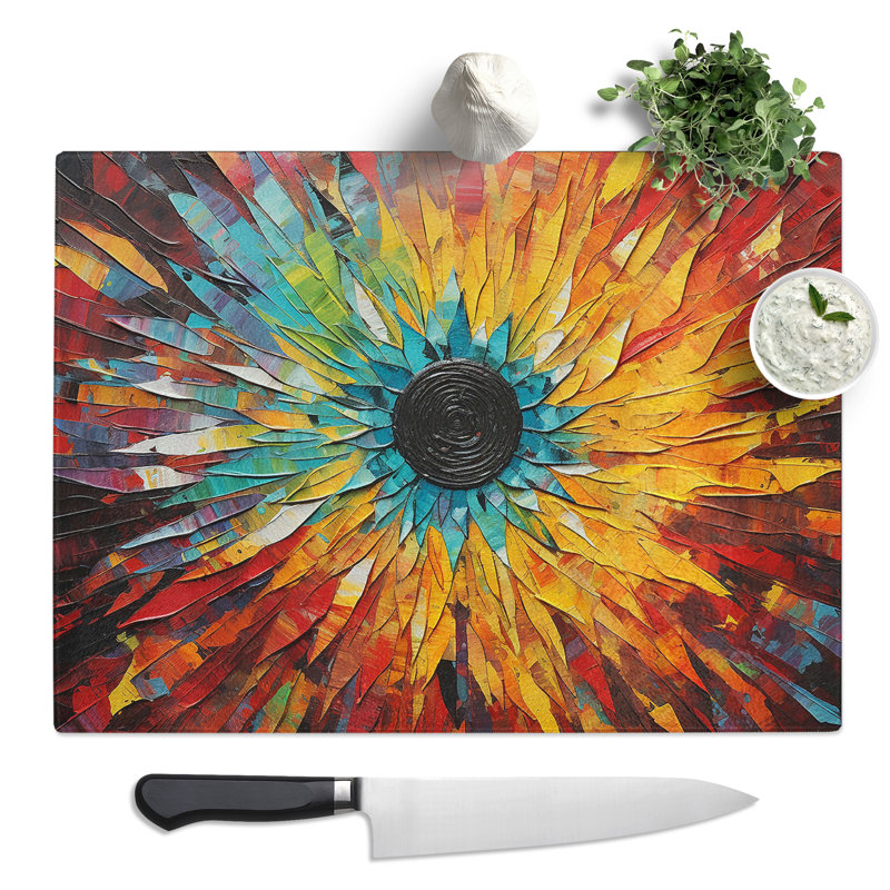 Mandala Flower Abstract  Glass Chopping Board