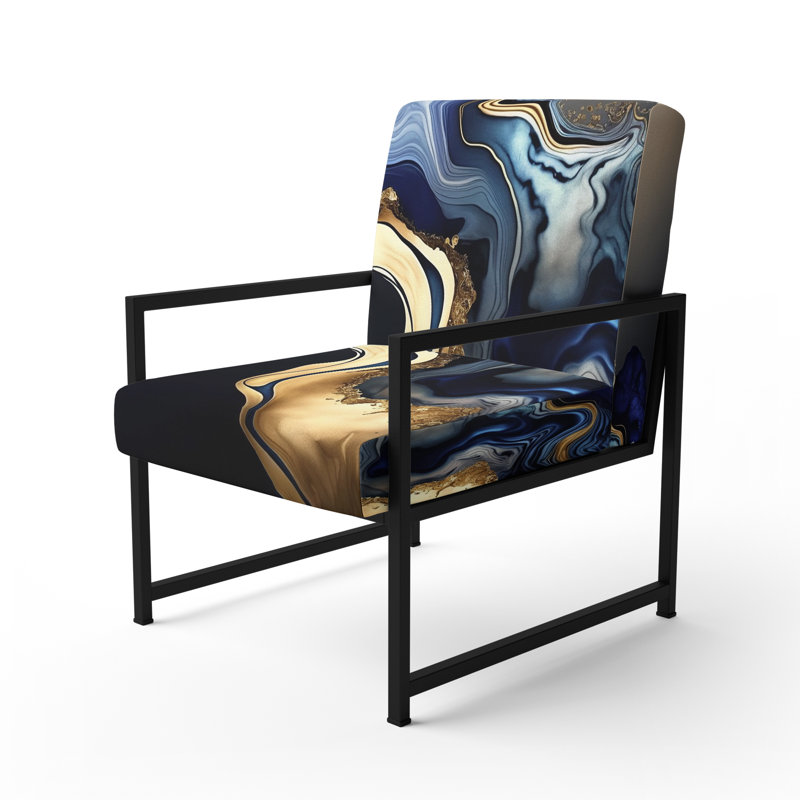 Fauteuil abstrait géométrique en marbre mauve et bleu abstrait de 25 po de largeur, Noir, noir, noir, noir