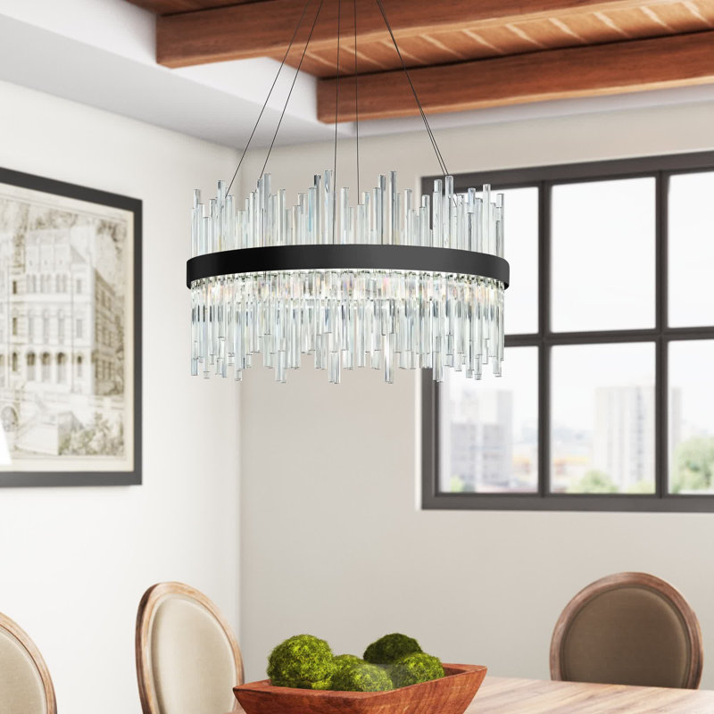 Dalton - Light Unique Drum Chandelier, Black, 14" H x 36" W x 36" D, 24 Lights