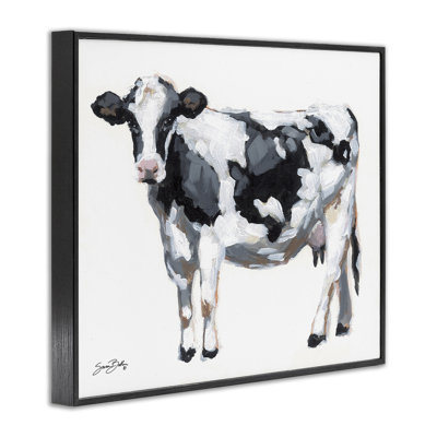 Vache laitière sur estampe blanche encadrée, design par Sara Baker