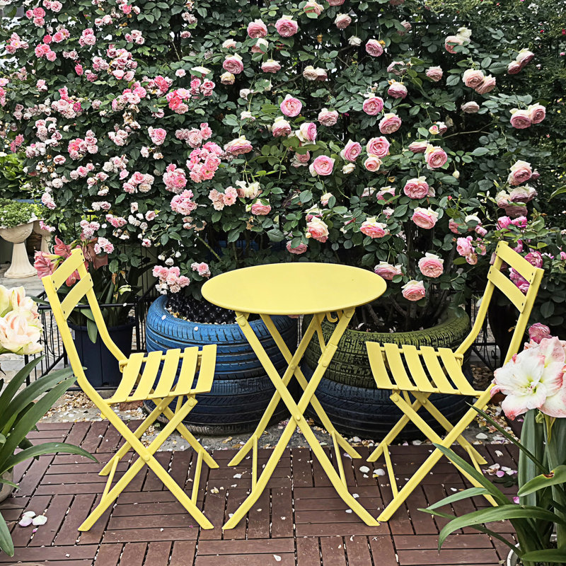 Ensemble bistro 3 pièces, table ronde pliable et chaises, Jaune