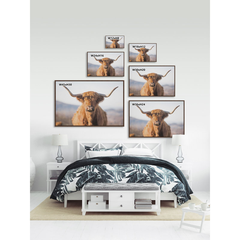 «Highland Cow» par Marmont Hill - reproduction à cadre flottant, Toile, Pas de tapis, H 12 po x l 18 po