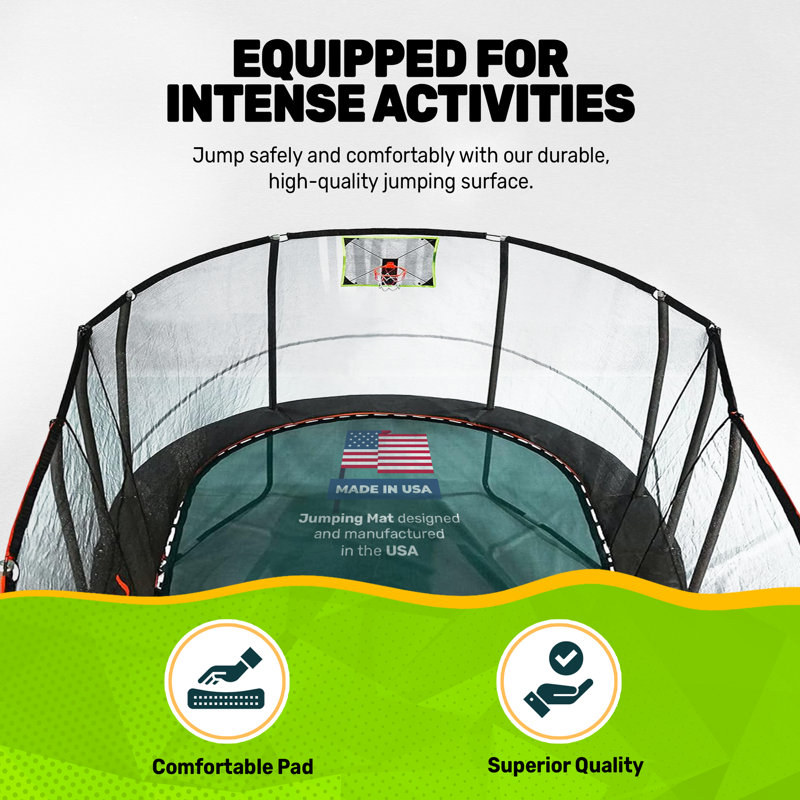10' x 17' Black Steel Oval Trampoline with Enclosure