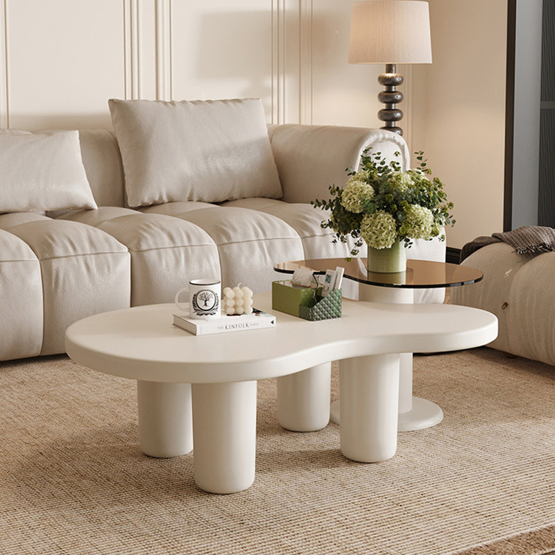 Ensemble de 2 tables basses gigognes blanc crème (avec table basse et chaises)