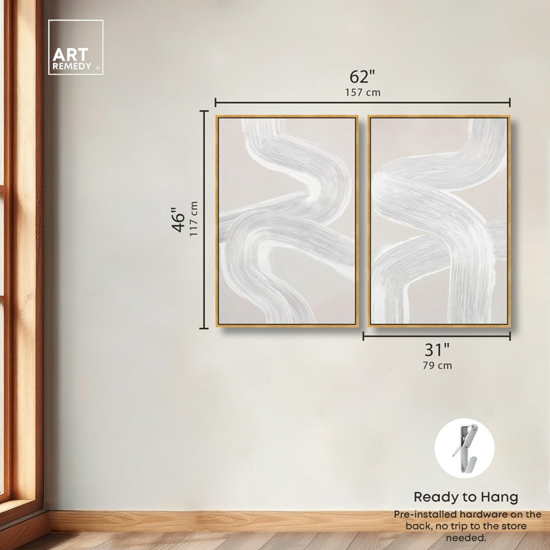 «Gentle Helix Duo», ensemble d'art abstrait sur toile par Art Remedy, cadre doré, 30 x 45, H 46 po x l 31 po