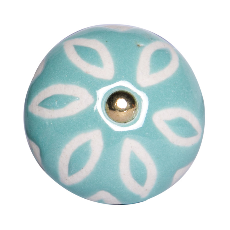 Ensemble de huit poignées de tiroir en céramique et en métal turquoise et blanches