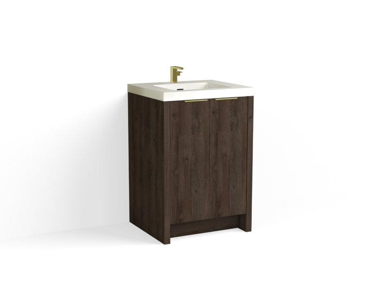 Mesa 24" W Freestanding Single Bathroom Vanity , White Gloss, Charred/Satin Brass, Single-Hole