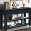 Console en bois de pin massif 48 po, table d'appoint moderne avec 3 tiroirs de rangement et 2 tablettes. Facile à assembler (bleu marine + plateau brun (ancien SKU: W120246667