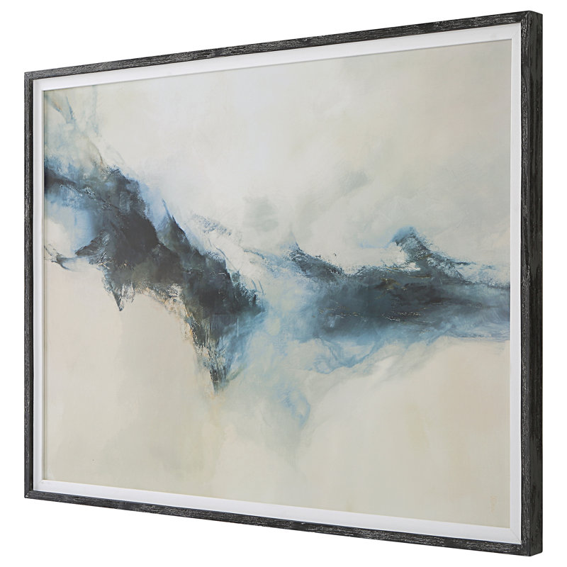 Blue and Cream Abstract Print with Black Wood Frame