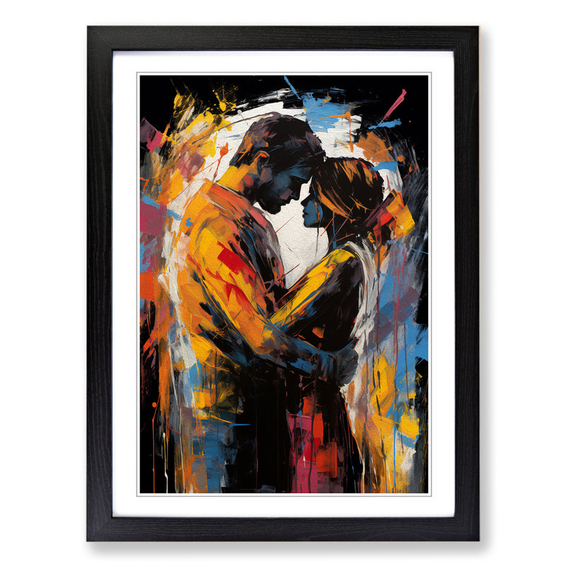 XYZ-FRM-V1223-4390 Lovers Gestural No.2 - Single Picture Frame Print on Wood, Black , 34cm H x 25cm W x 2cm D