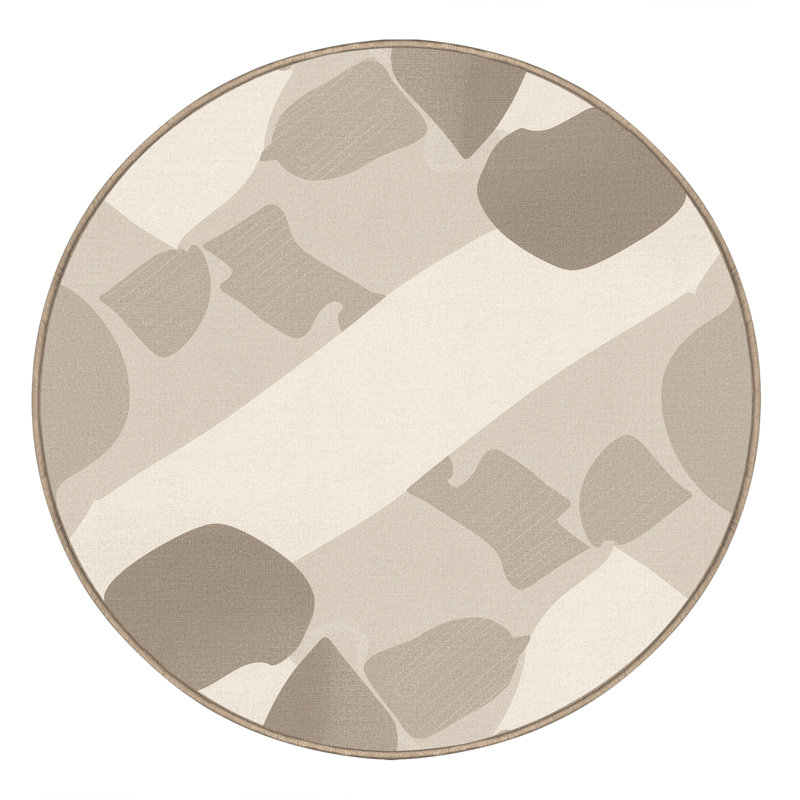 Tapis beige scandinave lavable à la machine lavable à la machine - reliure beige, Rond 3 pi
