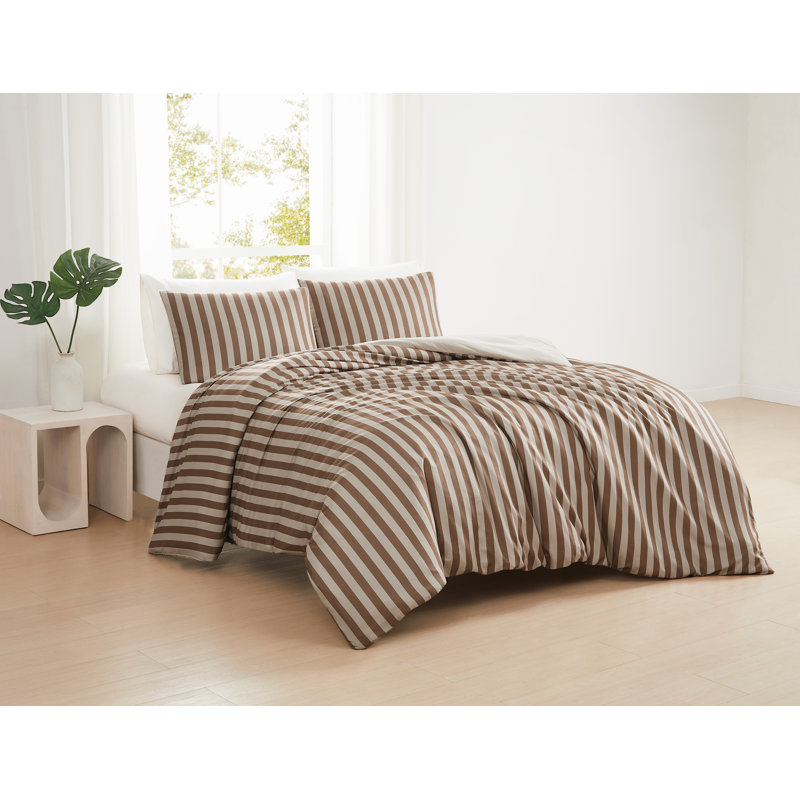 Truly Soft Weston Stripe Microfiber Duvet Sets, Twin Duvet Cover + 1 Standard Sham, Brown Striped