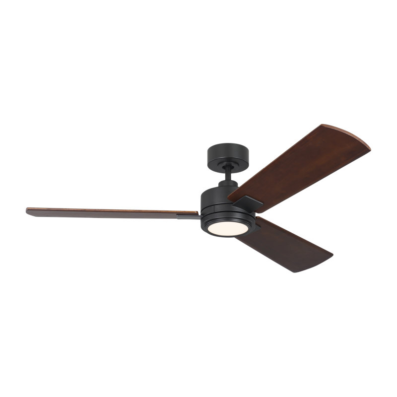 Harris 56-inch indoor/outdoor LED smart ceiling fan in midnight black finish with dark walnut blades, light kit, and compatible with Alexa, Google Home, and Bond Home Action from Visual Comfort Fan
