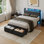Base de lit double avec tête de rangement avec lumières à DEL, station de charge avec ports USB, sommier à lattes en métal robuste sans sommier