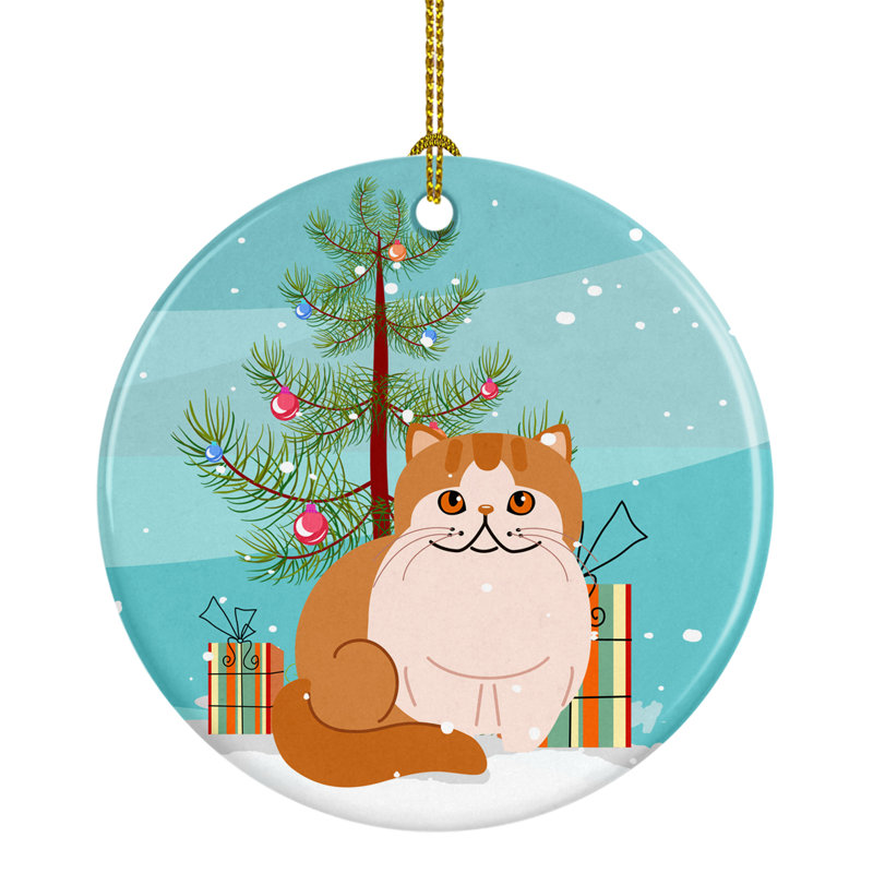 Ornement en céramique exotiques shorthair cat merry christmas tree