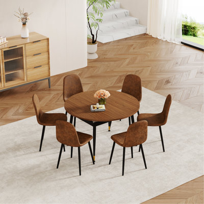 Walnut Oval Extendable Dining Table, MDF Top Modern Expandable Kitchen Table with Sturdy Metal Legs for Dining Room, Seats 6-10 People