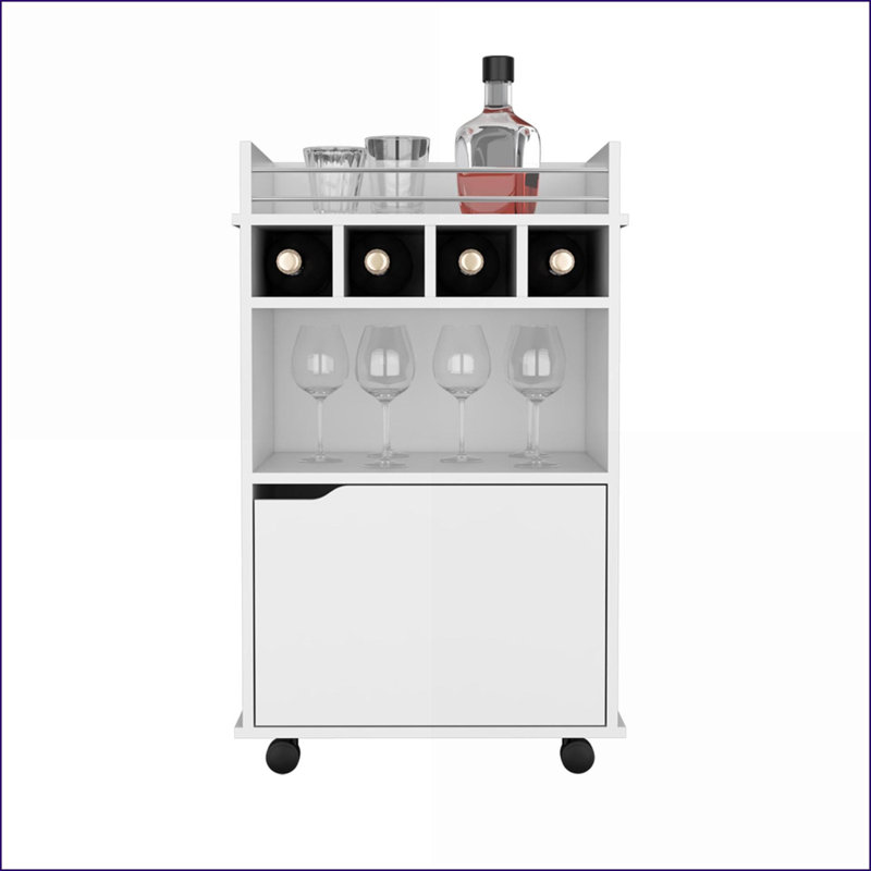 Chariot-bar blanc neige moderne avec rangement | Blanc | Bois d'ingénierie