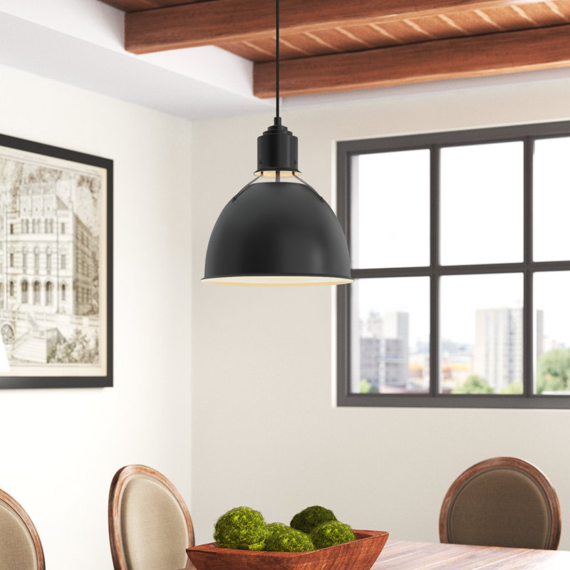 Arbogast 1-Light Dimmable Metal Dome Pendant, Midnight Black