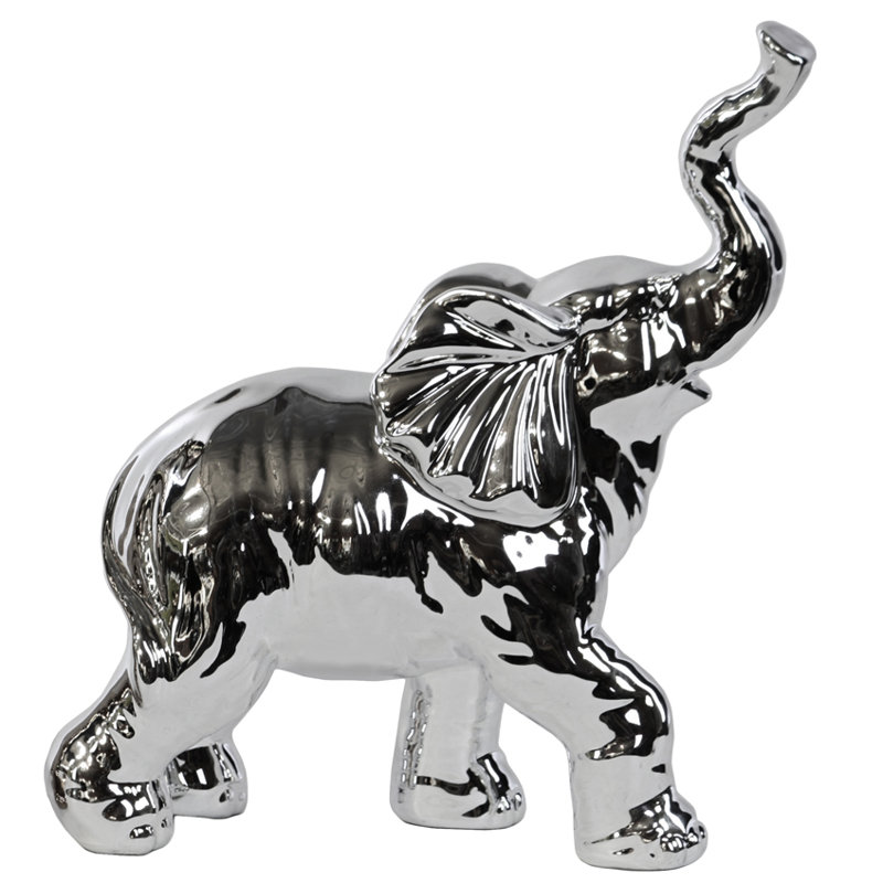 Figurine éléphant de trompette à pied Quinerly, Argent chromé poli