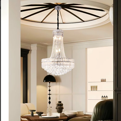 Luxurious Living Room Staircase With Adjustable Crystal Chandelier