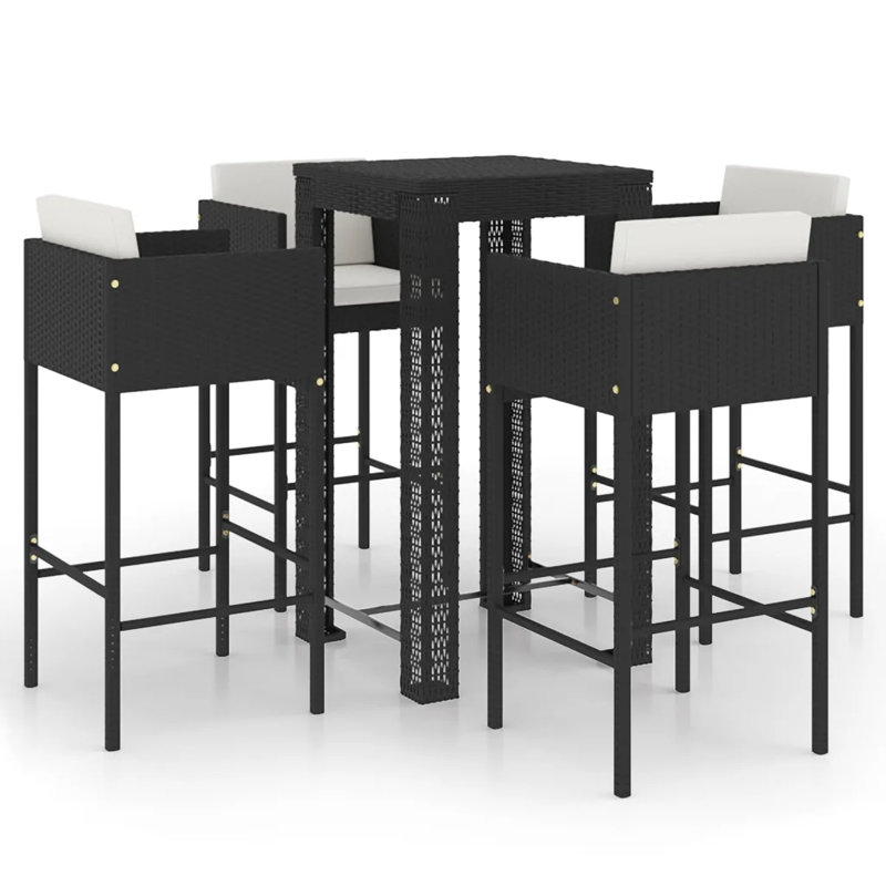 Garden Bar Set with Cushions Patio, Black
