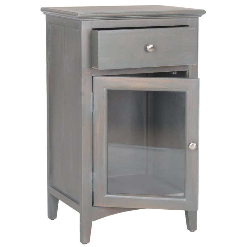 Table de bout en bois massif avec rangement Joanna, Gris français