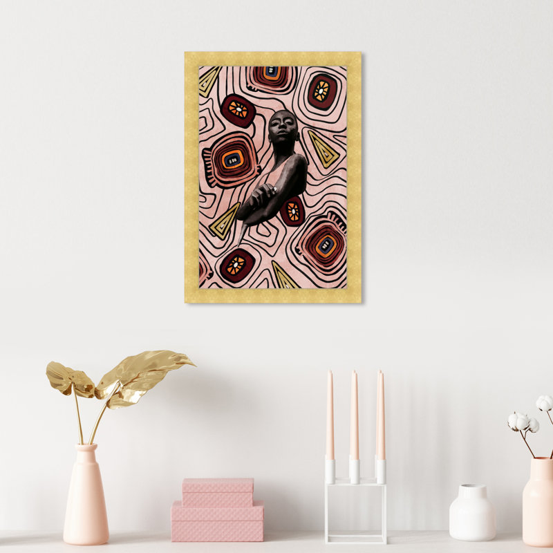 Motif tribal moderne - impression sur papier, H 17 po x l 12 po, Papier avec cadre doré