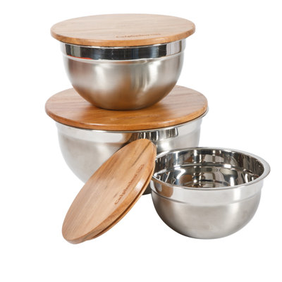 Ensemble de 3 bols à mélanger Calphalon Orbit avec couvercles en bois d'acacia