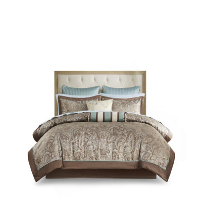 12 Piece Comforter Set With Cotton Bed Sheets Blue/Brown