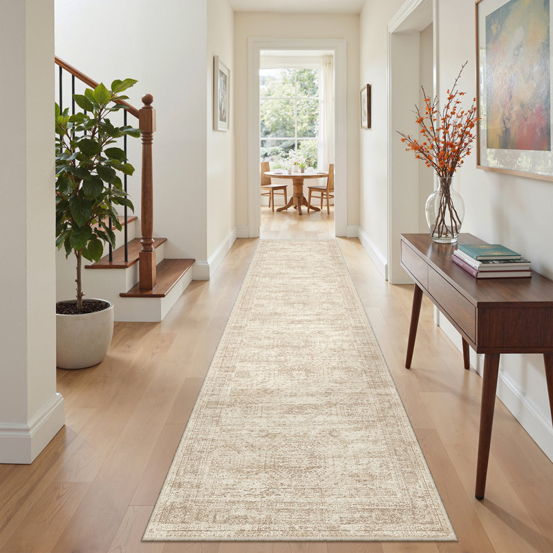Tapis persan lavable délavé, Tapis de couloir 2 pi x 8 pi, Beige