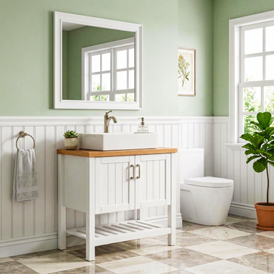31.5" Modern Solid Wood Single Bathroom Vanity Set with Vessel Sink and Open Slatted Shelf