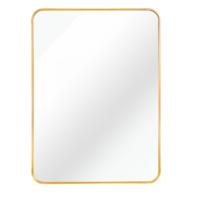 Gold Metal Framed Rectangular Wall Mirror 24X36 Inch For Bathroom Charm, High - Quality Glass, Rust Alloy, Reinforced Hanging System Reliability Grace, And Frame, Hooks Long Term Use