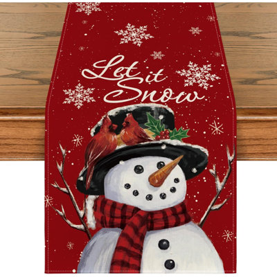 Artoid Mode Burgundy Snowman Let It Snow Winter Table Runner, Seasonal Christmas Kitchen Dining Table Decoration For Home Party Indoor